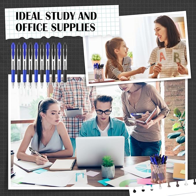 Fulmoon 100 Pcs Gel Ink Pens Retractable Ballpoint Medium Point 1.0 mm Ballpoint Smooth Writing Click Pens for Journal Writing Office Home(Black and Blue Ink)