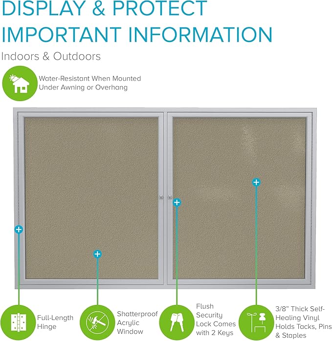 Ghent 48"x60" 2-Door Outdoor Enclosed Vinyl Bulletin Board, Shatter Resistant, with Lock, Satin Aluminum Frame - Caramel (PA24860VX-181), Made in the USA