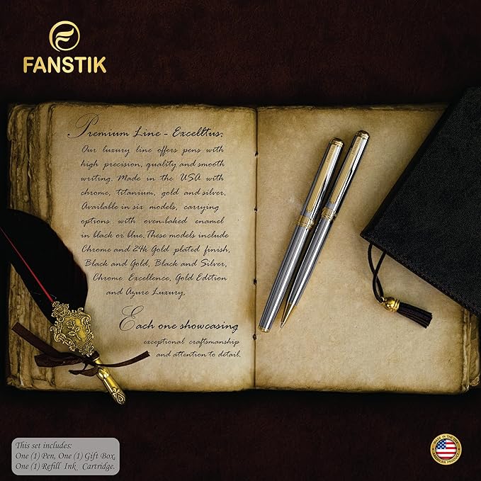 Customized Silver&Gold Luxury fountain pen (Made In USA) fancy gift set for women, Real 24K Gold Plating, Professional executive pen gift set for men (Lux Custom-fountain Silver-Gold)