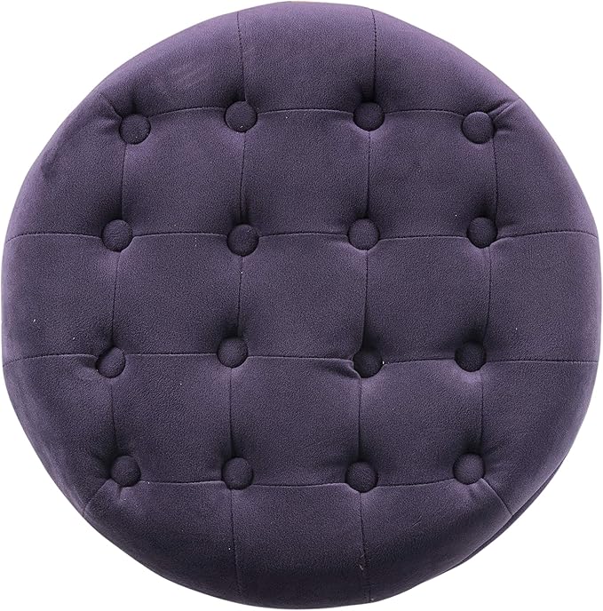 HomePop Home Decor | Upholstered Round Velvet Tufted Foot Rest Ottoman | Ottoman with Storage for Living Room & Bedroom | Decorative Home Furniture, Purple
