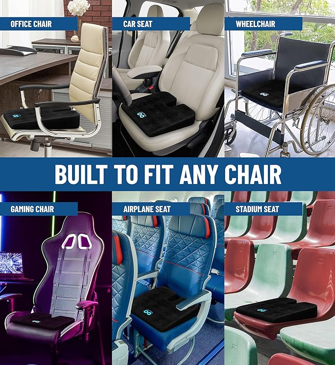 Everlasting Comfort Memory Foam Car Seat Cushion for Long Driving - Back Pain, Sciatica, Tailbone Pain Relief - Adult Booster Wedge Seat Cushions for Car, Truck Seats - Non-Slip, Washable Cover