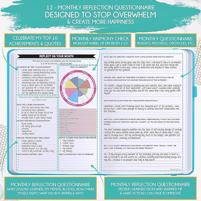 Hourly Planner – Undated Weekly & Monthly Goal Setting Planner, 12-Month to Increase Productivity | Life & Gratitude Journal, Include Foldable Vision Board, Gift Box & Stickers