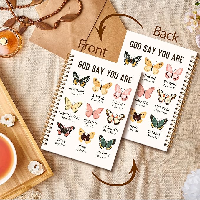 Butterfly Bible Notebook Journal - Christian Spiral Notebook, Bible Notebooks for Note Taking, God Say You are Butterfly Notebooks Gifts for Women, Christian School Office Supplies, 6x8.2In