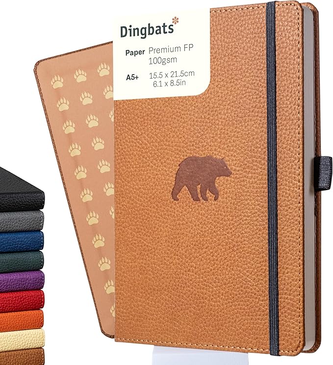 Dingbats* Wildlife Lined Writing Journal Notebook A5 - Vegan Leather Hardcover - Ideal for Work, Travel - Pocket, Elastic Closure, & Bookmark