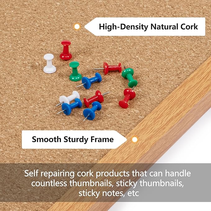 Board2by 2 Pack Cork Board Bulletin Board 30" x 42", Oak Framed 4x3 Corkboard, Office Board for Wall Decor, Large Wall Mounted Notice Pin Board with 30 Push Pins for School, Home & Office