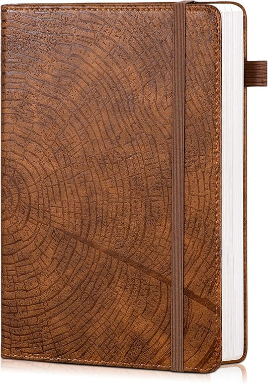 CAGIE Lined Journal for Men Women, Tree Growth Ring Leather Bound Journal Notebook, 256 Pages 100 GSM Journals for Writing, A5 Hardcover Journaling Notebooks for Work, Note Taking