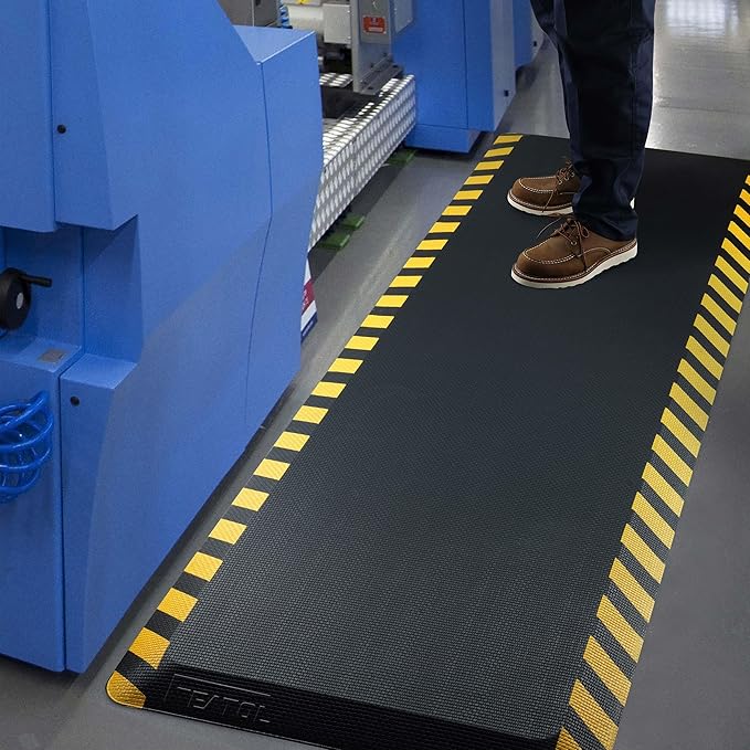 FEATOL Anti Fatigue Mat Industrial, Ergonomic Standing Floor Mat for Work for Stand, Black with Yellow Border Safety 17" x 24"-Support for Leg & Back Pain