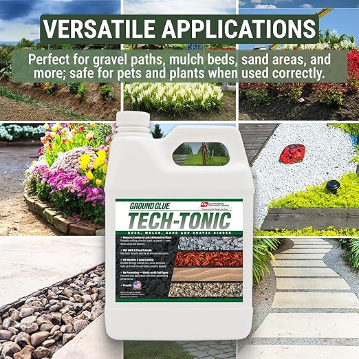 Ground Glue Tech-Tonic Landscape Adhesive for Rock, Mulch, and Sand, Weatherproof Long-Lasting Stabilizer for Trails & Slopes, Pet-Safe Binder for Pea Gravel, Bark & Flower Beds, 32 Fl. Oz.