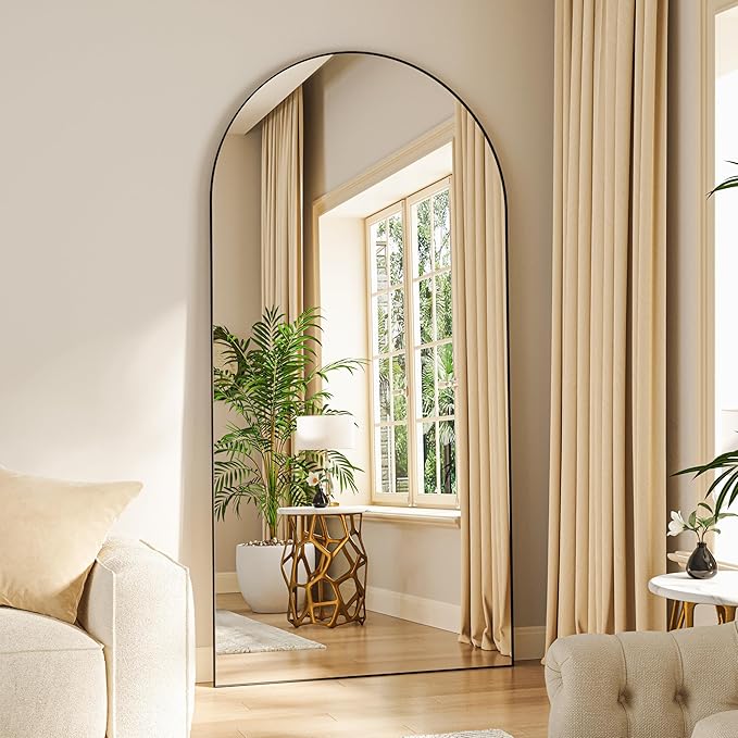 Hasipu 81" x 41" Arched Full Length Mirror Extra Large Wall Mounted Hanging or Leaning Mirror, Aluminum Frame Tempered Glass Rectangle Mirror, for Bedroom Living Room Cloakroom, Black
