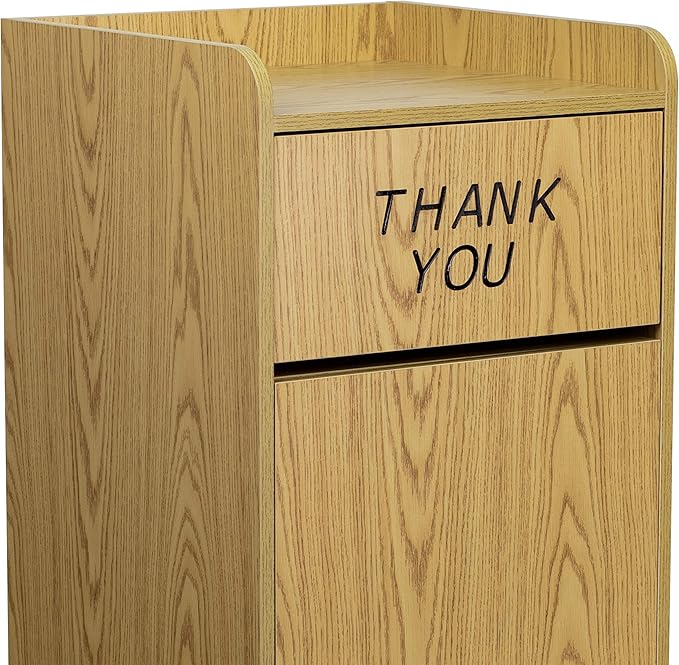 Flash Furniture Sony Laminate Wood Commercial-Grade Trash Receptacle with Tray Top, Wooden Restaurant Trash Can Cabinet and Garbage Receptacle, Oak