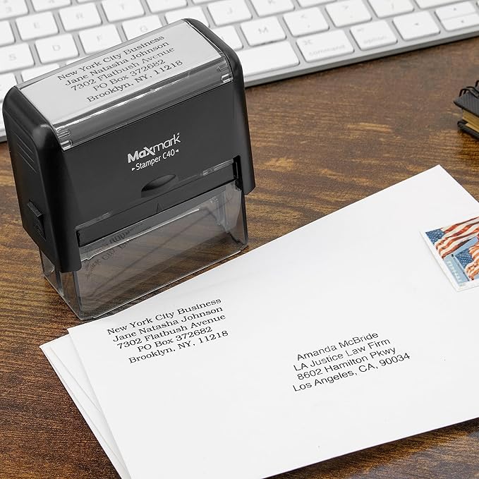 Custom Self Inking Rubber Stamp - Up to 3 Lines of Text - Choose from 15 Ink Colors - Small Size