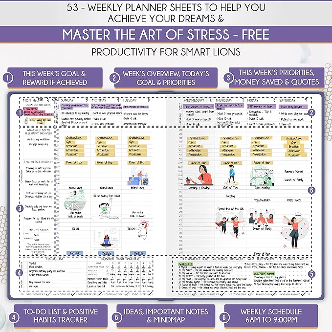 Hourly Planner - Undated Daily, Weekly & Monthly Planner with Budget Section | A 12 Month Journey to Increase Productivity & Happiness | Life Organizer & Gratitude Journal - Vertical Format