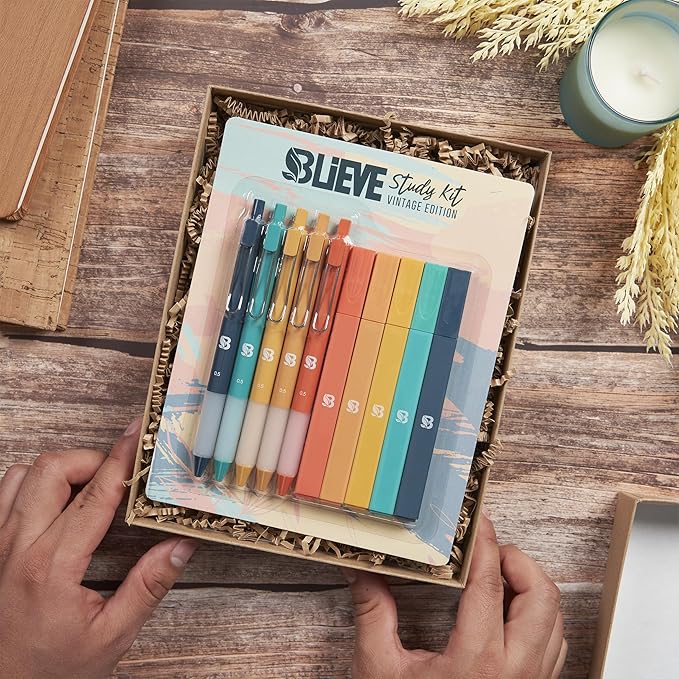 BLIEVE Aesthetic Highlighters and Gel Pens And Soft Tip, No Bleed Dry Fast Easy to Hold, for Bible Journaling Planner Notes School Office Supplies (Vintage)