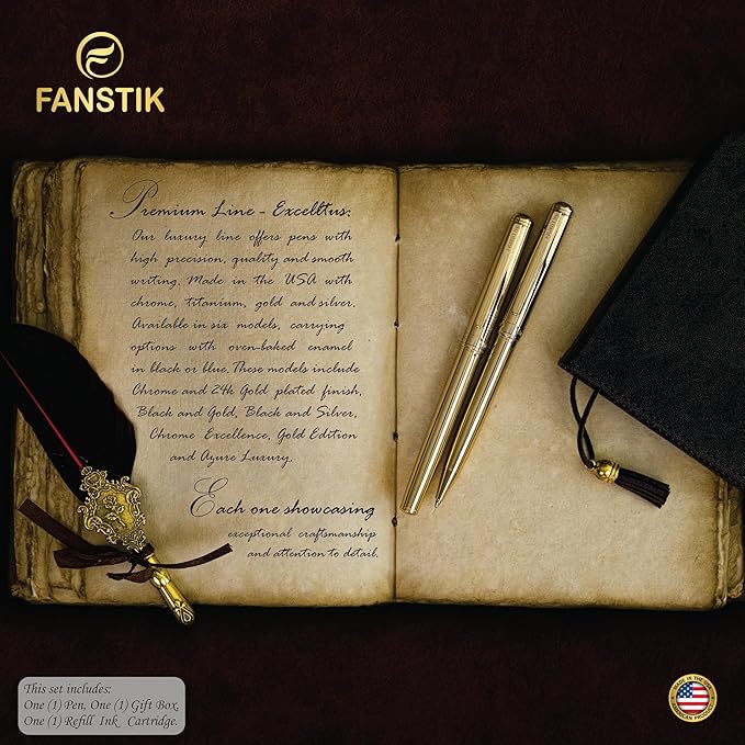 Customized Gold Luxury Rollerball pen (Made In USA) fancy gift set for women, Real 24K Gold Plating, Professional executive pen gift set for men (Lux Custom-Rollerball Gld)