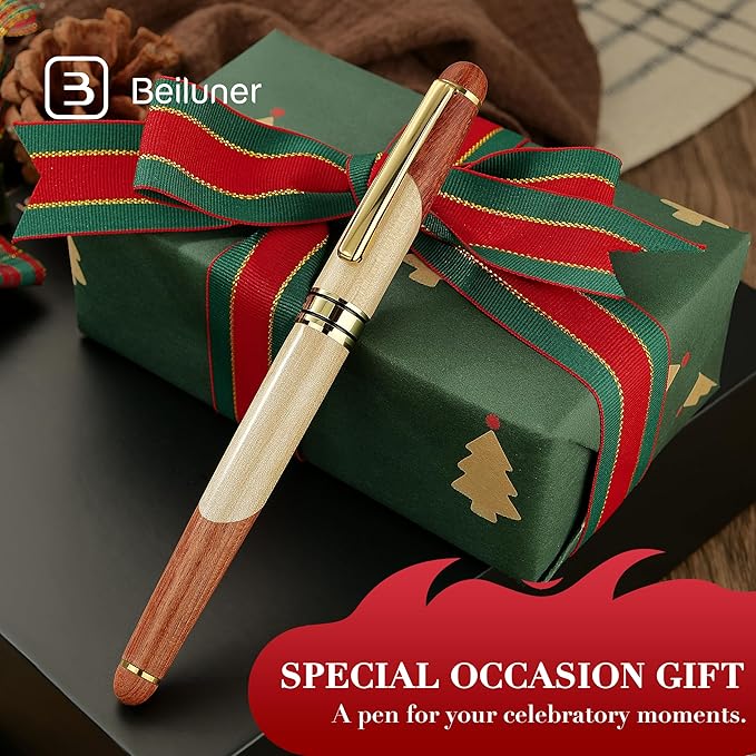 BEILUNER Luxury Wooden Ballpoint Pen Writing Set - Elegant Fancy Nice Gift Pen Set for Signature Executive Business Office Supplies - Gift Boxed with Extra Refills