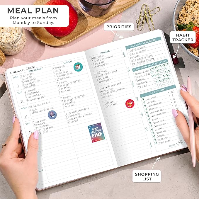 Clever Fox Weekly Meal Planner - Weekly & Daily Meal Prep Journal with Shopping and Grocery Lists for Menu Planning, Healthy Diet & Weight Loss Tracking, Lasts 1 Year, Undated, A5 - Rose Gold