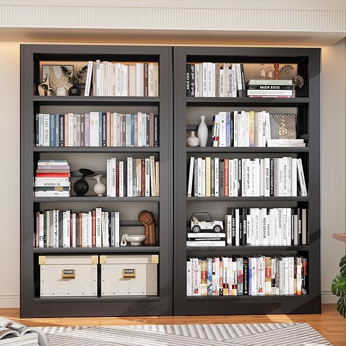 Bookshelves And Bookcases, 36" Wide Office Hard Cover Books Bookshelf, Black 5 Shelf Metal Bookcase, 69" Tall Industrial Sturdy Open Bookshelf for Living Room, Library, School, Bedroom, Kitchen