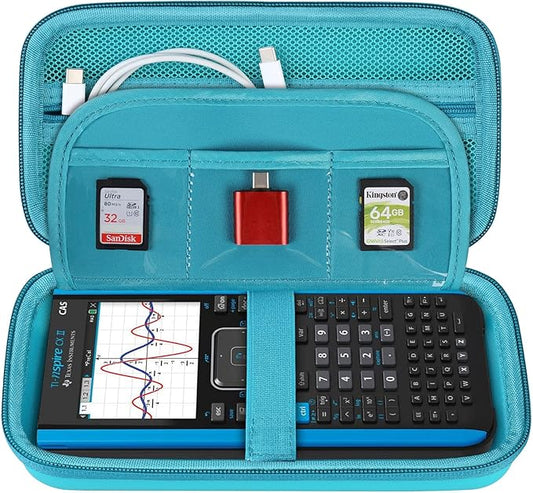 BOVKE Graphing Calculator Carrying Case for Texas Instruments TI-Nspire CX II CAS/CX II/CX/CX CAS Calculator and More - Mesh Pocket for USB Cables and Other School Supplies, Turquoise