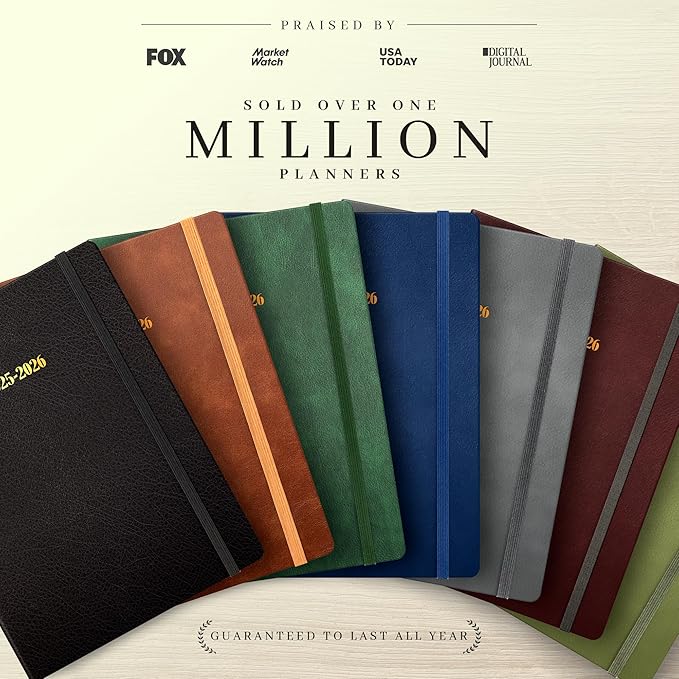 Ensight 2025-2026 HARDCOVER Leather Planner Weekly & Monthly - 8.5x11 Inches - Academic Planner Business Personal or Student - Pen Holder, Thick Paper, July 2025 - June 2026 (Green)