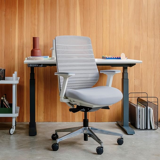 Branch Ergonomic Chair - A Versatile Desk Chair with Adjustable Lumbar Support, Breathable Mesh Backrest, and Smooth Wheels - Experience Optimal Comfort and Support - Pebble - White