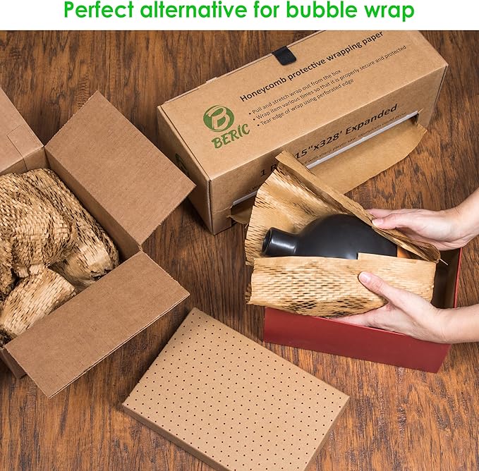 Beric Honeycomb Paper Cushioning Wrap - Packing - Shipping Supplies - Packing Paper - Boxes For Packaging - Alternative To Bubble Wrap Roll - Packing Paper For Moving - 15" X 328'