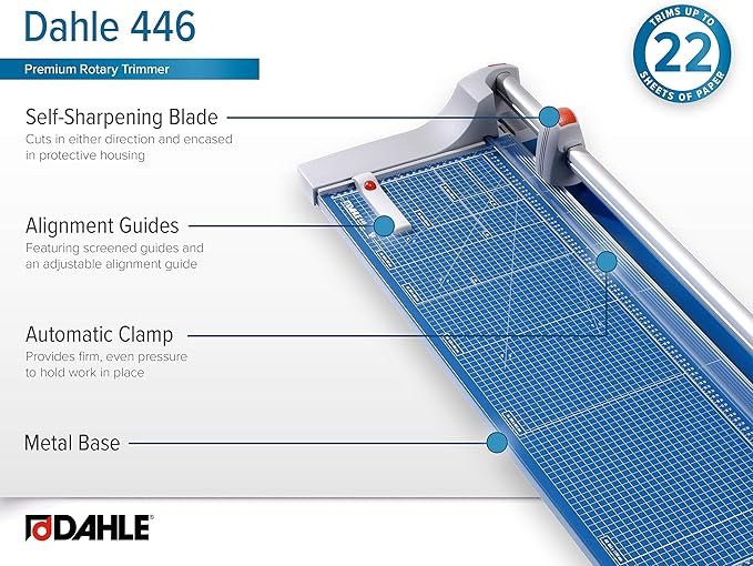 Dahle 446 Premium Rotary Trimmer, 36" Cut Length, 25 Sheet Capacity, Self-Sharpening, Automatic Clamp, German Engineered Paper Cutter