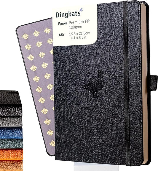 Dingbats* Wildlife Lined Writing Journal Notebook A5 - Vegan Leather Hardcover - Ideal for Work, Travel - Pocket, Elastic Closure, & Bookmark