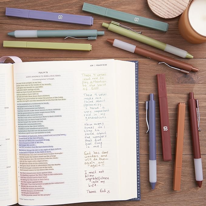 BLIEVE Aesthetic Highlighters and Gel Pens And Soft Tip, No Bleed Dry Fast Easy to Hold, for Bible Journaling Planner Notes School Office Supplies (Earthy)