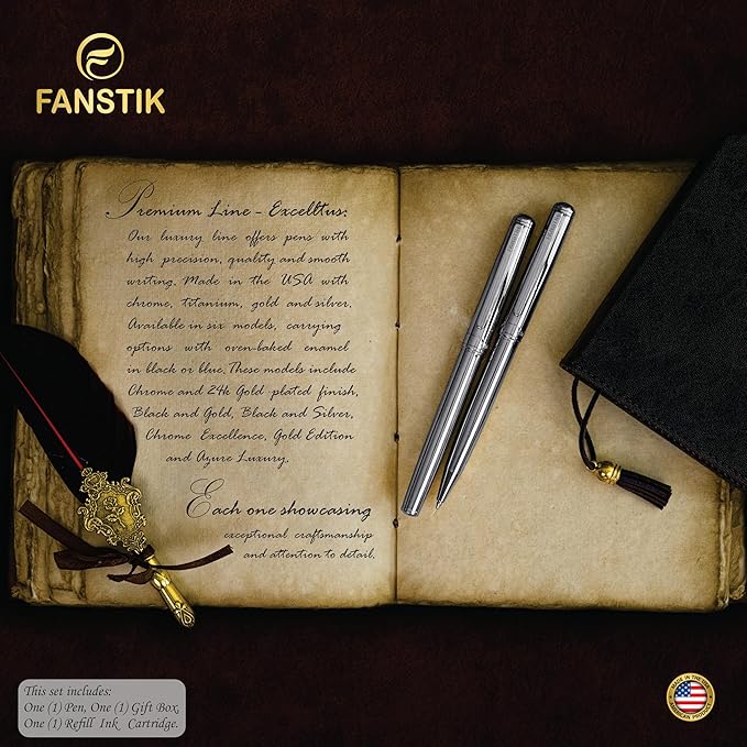 Customized Silver Luxury Rollerball pen (Made In USA) fancy gift set for women, Chrome Finish, Professional executive pen gift set for men (Lux Custom-Rollerball Silver)