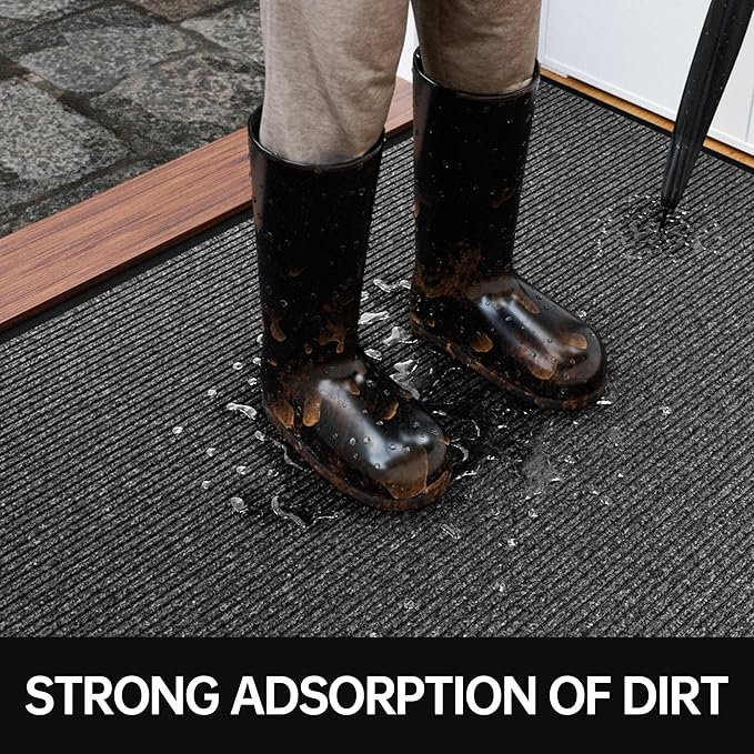 Front Door Mat, 4' x 6' Heavy Duty Indoor Outdoor Door Mat for Entryway, Commercial Door Mats Entrance, Low Profile Welcome Mats Non-Slip, Durable Rubber Backing Entry Mat for Patio, Home