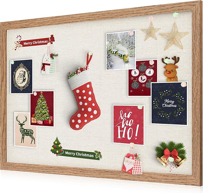 Cork Board Bulletin Board 18" x 24", Large Linen Corkboards with Frame for Walls, Cute Picture Display Pin Board Vision Board for Room School Office Bedroom 20 Pushpins Carbonized Black