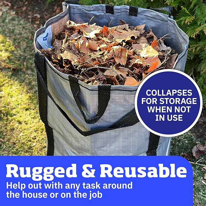 DURASACK Heavy Duty Home and Yard Bags 48-Gallon Reusable Self-Standing Lawn and Leaf Bags Garbage Can with Reinforced Handles, Gray, 3 Pack