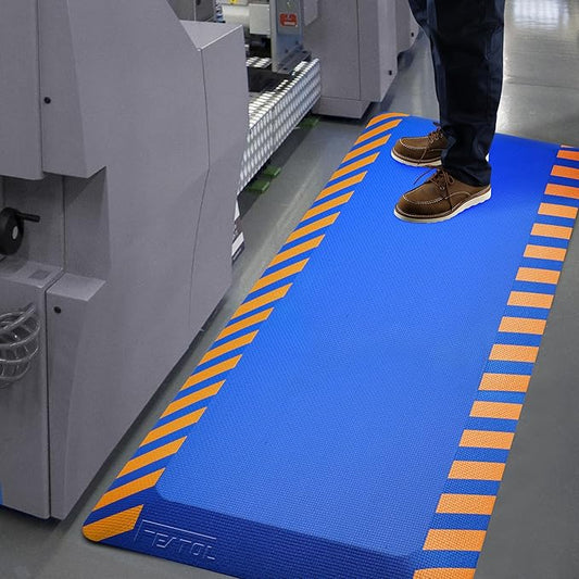 FEATOL Anti Fatigue Mat Industrial, Ergonomic Standing Floor Mat for Work for Stand, Blue with Yellow Border Safety 17" x 24"-Support for Leg & Back Pain
