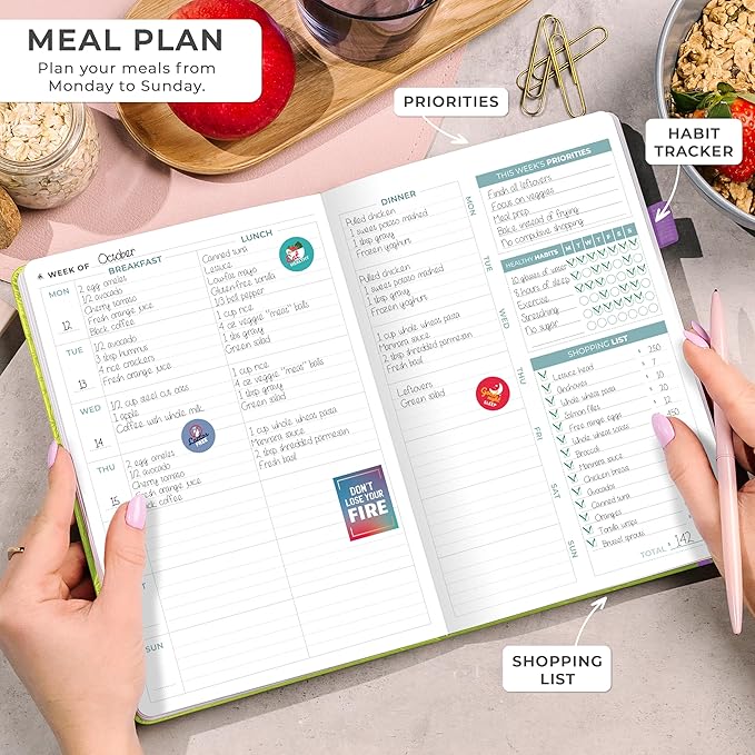 Clever Fox Weekly Meal Planner - Weekly & Daily Meal Prep Journal with Shopping and Grocery Lists for Menu Planning, Healthy Diet & Weight Loss Tracking, Lasts 1 Year, Undated, A5 - Neon Yellow