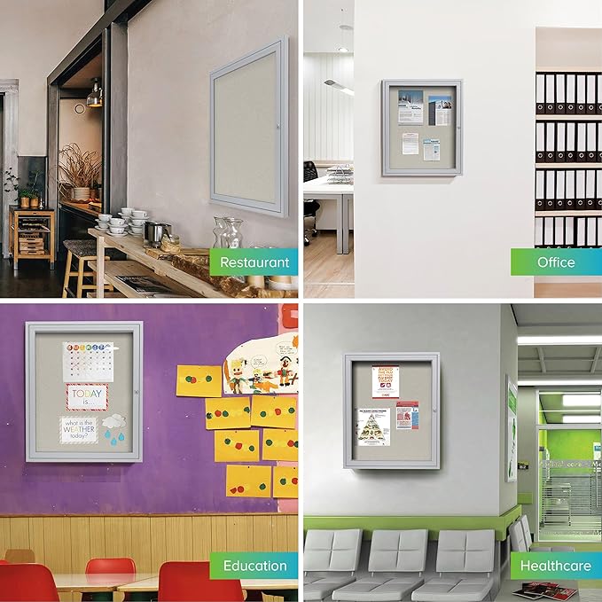 Ghent 24"x18" 1-Door Outdoor Enclosed Vinyl Bulletin Board, Shatter Resistant, with Lock, Satin Aluminum Frame - Ivory (PA12418VX-185), Made in the USA