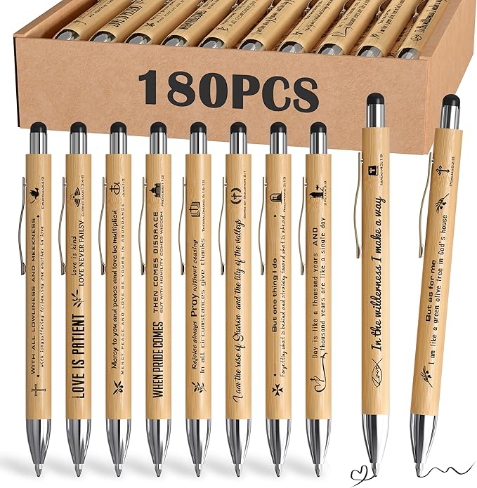 Christian Inspirational Pens With Bible Verse Stylus Ballpoint Pens Black Ink Bulk Religious Motivational Gifts for Women Men Bible Study Supplies for The Office Gifts 180 Count