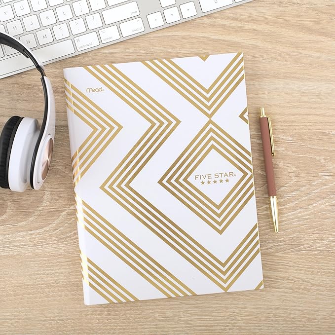 Five Star Composition Book, College Ruled Paper, 7-1/2" x 9-3/4", 80 Sheets, Hardcover, Metallic Gold Geo (850165F-ECM)