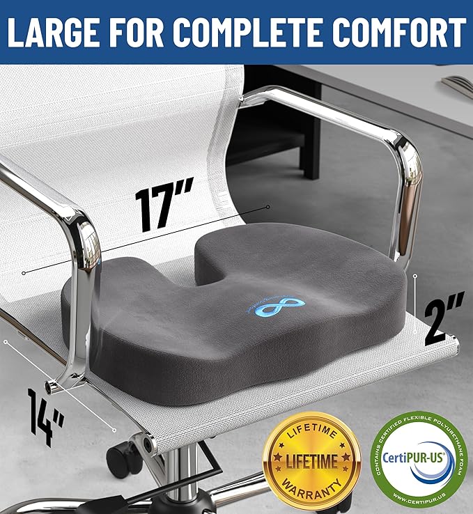 Everlasting Comfort Doctor Recommended Memory Foam Seat Cushion for Office Chairs & Car Seat - Ergonomic Office Desk Accessories for Tailbone Pain Relief, Sciatica & Back Support