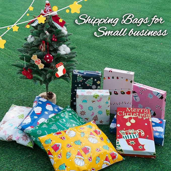 Christmas Poly Mailer 14.5x19 Inch 50 Pcs, Waterproof Shipping Bags for Clothing, Tear-Resistant Mailier Bags, Strong Mailing Bags with Self-Seal - Snowmen Printed