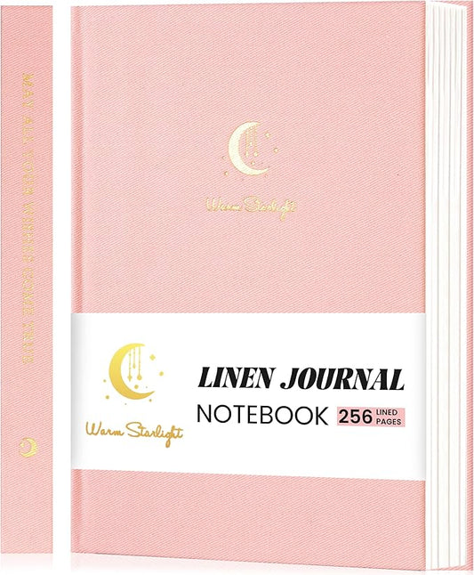 CAGIE Lined Journal Notebook for Women Girls, A5 Hardcover Linen Journals For Writing 256 Pages, Aesthetic Womens Diary, Gifts 8.3'' x 5.7'' Pink