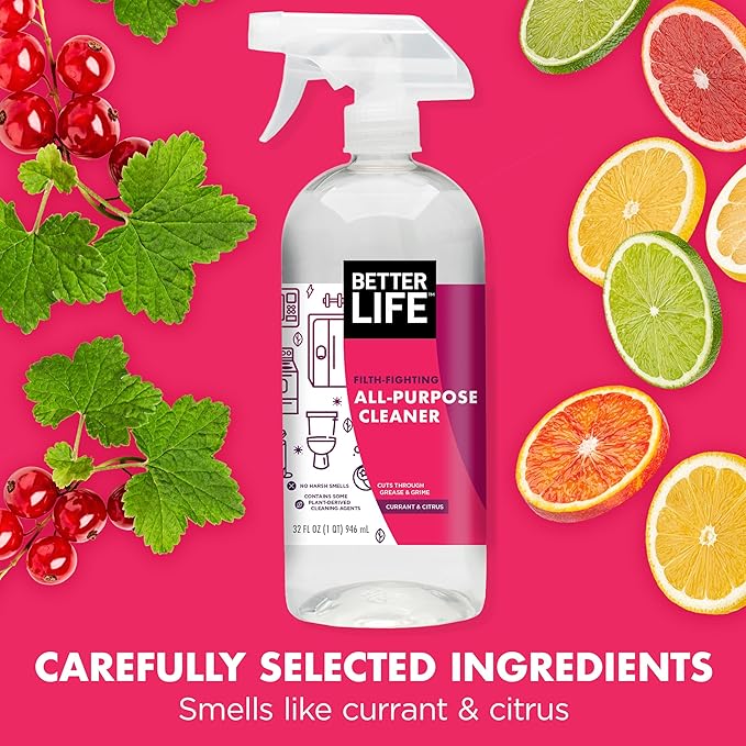 Better Life Multi Surface Cleaner - Plant Derived Cleaner Spray, Non-Toxic All Purpose Cleaners, Eco-Friendly Non Toxic Cleaning Supplies for Home, Currant and Citrus Scent, 32 Fl Oz