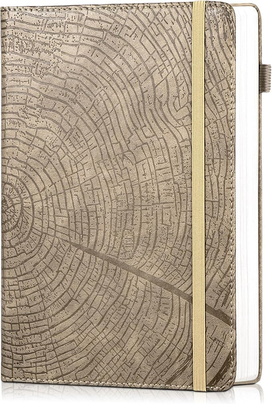CAGIE Lined Journal for Men Women, Tree Growth Ring Leather Bound Journal Notebook, 256 Pages 100 GSM Journals for Writing, A5 Hardcover Journaling Notebooks for Work, Note Taking