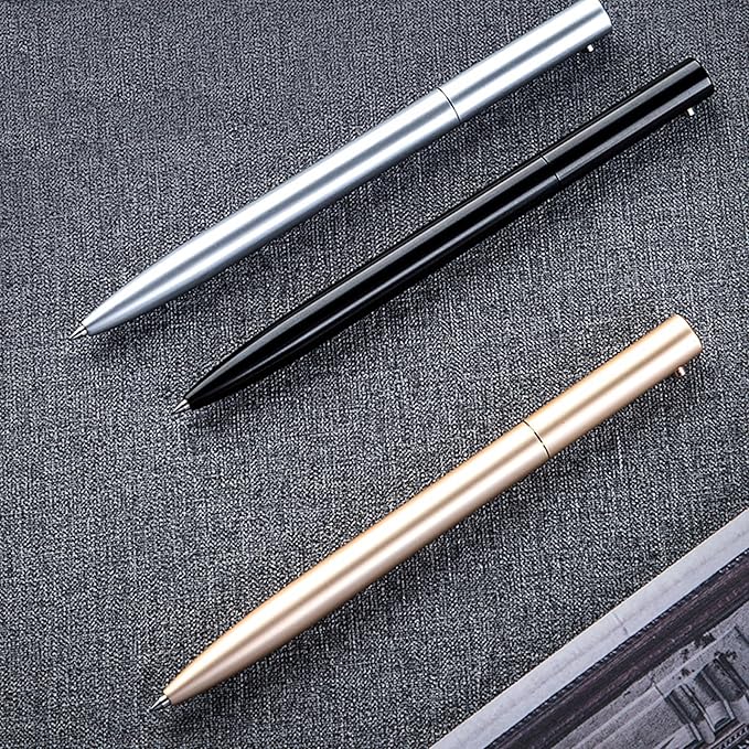 DUNBONG Retractable Metal Gel Pen, 0.5mm Medium Point Ballpoint Pens, Black Gel Ink (Black)