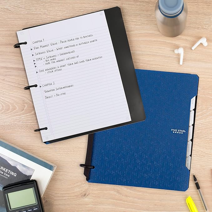 Five Star Flex Refillable Notebook + Study App, College Ruled Paper and 1 Inch TechLock Ring Binder with Pockets, Tabs and Dividers, 200 Sheet Capacity, Pacific Blue (293280AD2)