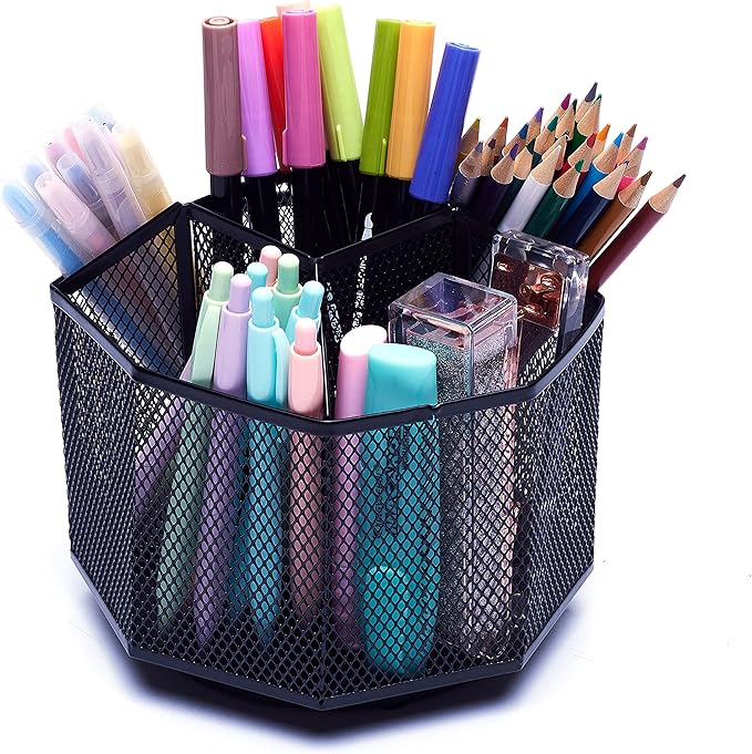Exerz Desk Organiser/Mesh Desk Tidy Candy/Pen Holder/Multifunctional Organiser 360 Rotating