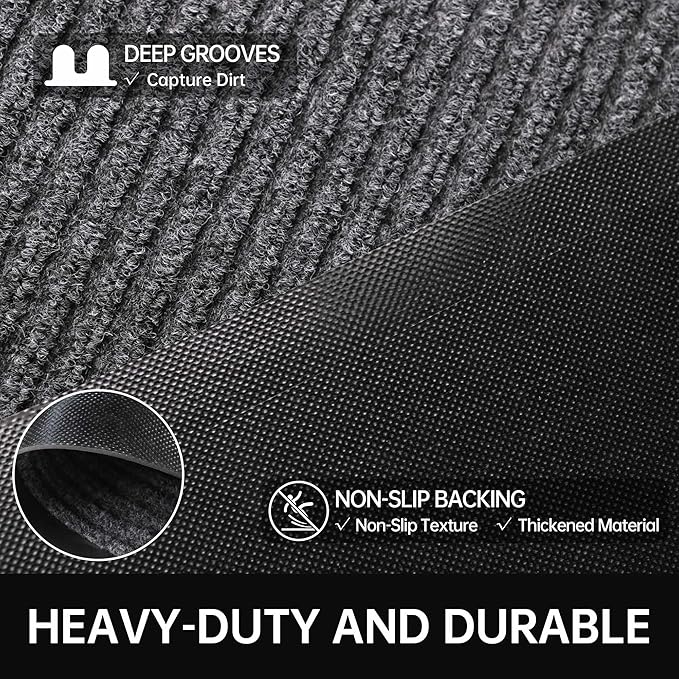 Front Door Mat, 4' x 6' Heavy Duty Indoor Outdoor Door Mat for Entryway, Commercial Door Mats Entrance, Low Profile Welcome Mats Non-Slip, Durable Rubber Backing Entry Mat for Patio, Home