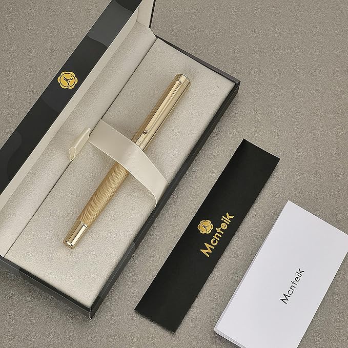 Gold Rollerball Pen, Stunning Luxury Pen with Mesh Texture Design and 24K Gold Finish, Fancy Gift Set for Men & Women, Business Signature, Executive, Office, Nice Fancy Designer Pens